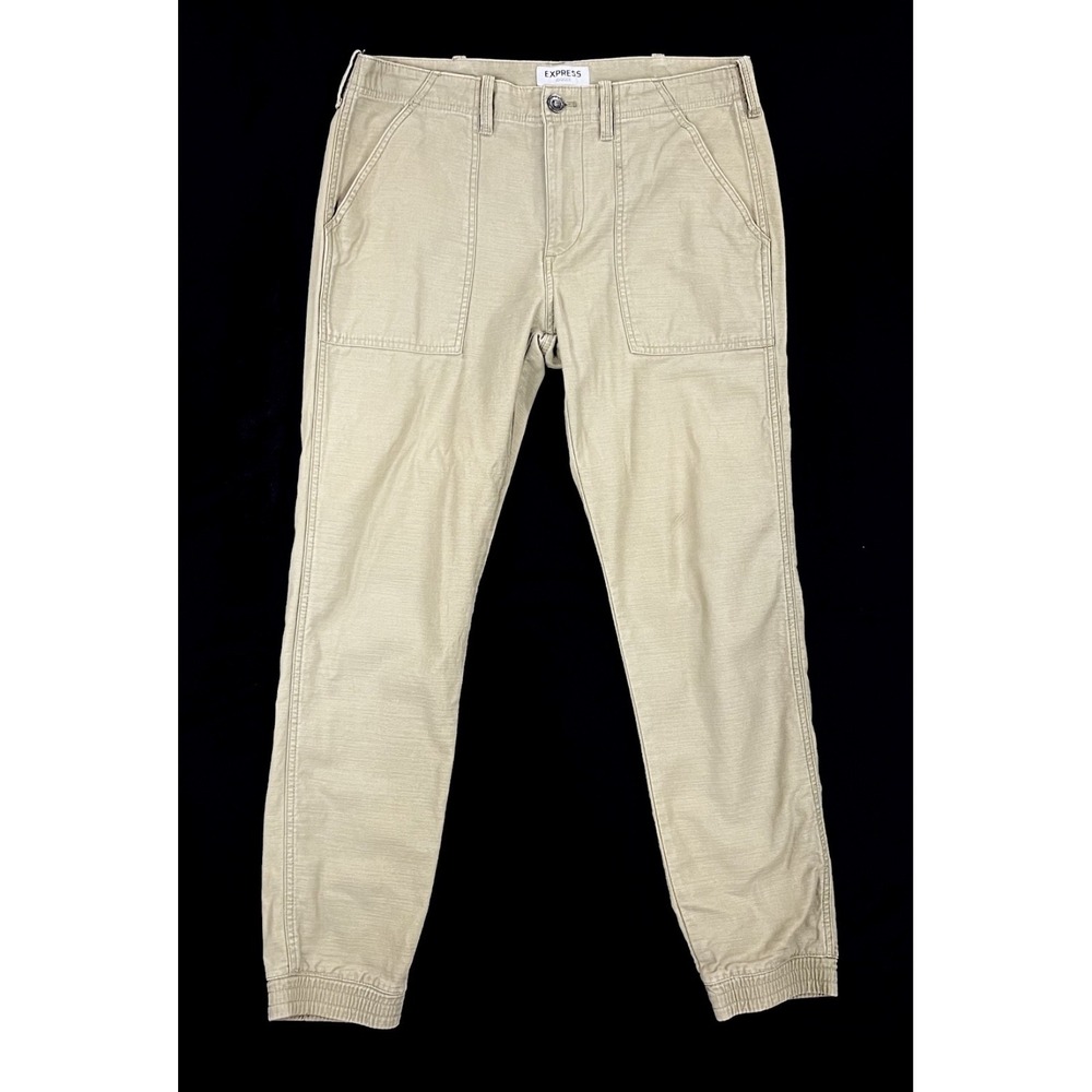 EUC Express Jogger Men's Sz 32 Khaki Cargo Pocket Cotton Utility Pant Modern Tan